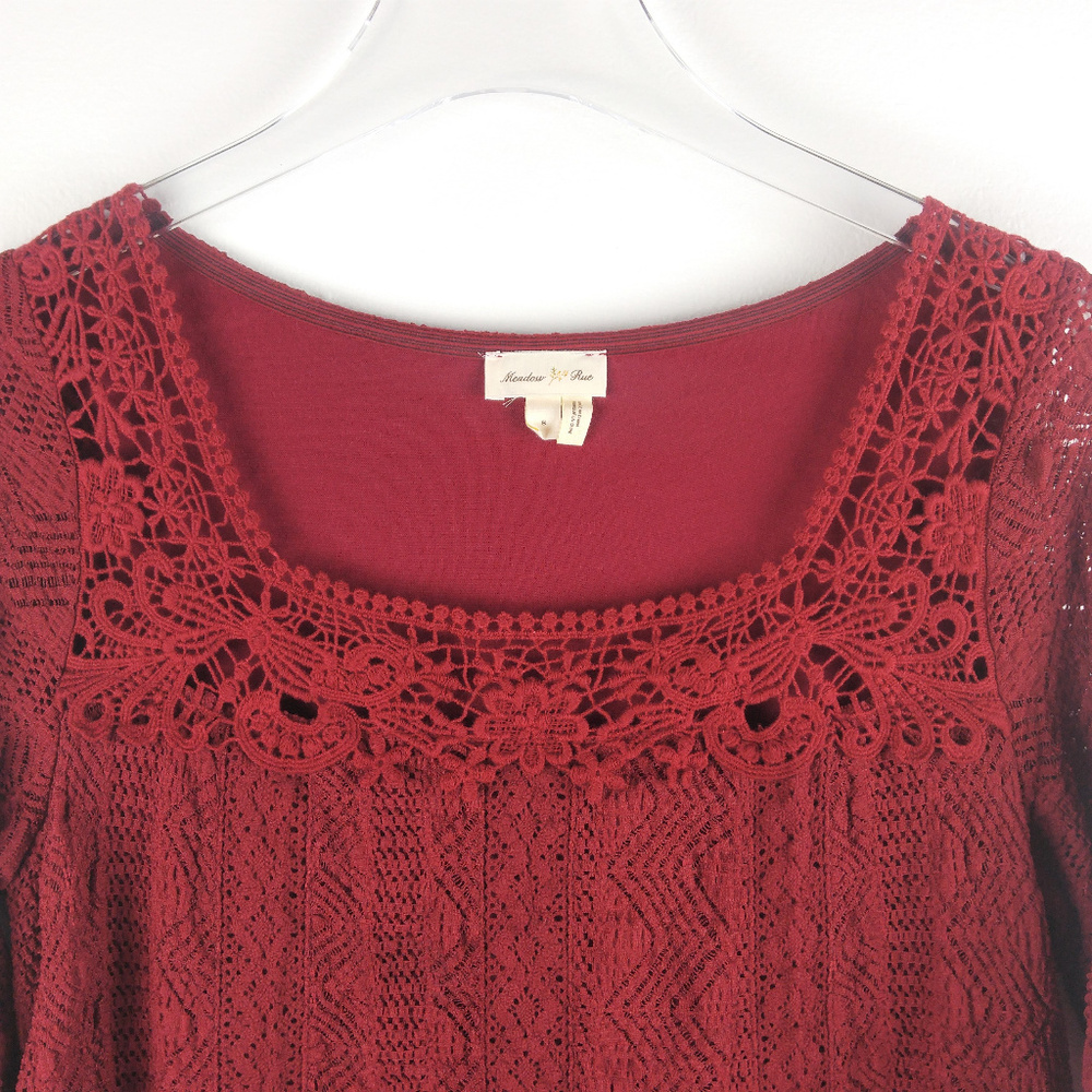 Anthropologie Meadow Rue Burgundy Lace Top - Picture 2 of 8